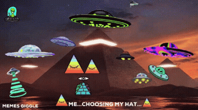 Pyramid Surrounded By Flying Saucers Memes Giggle GIF