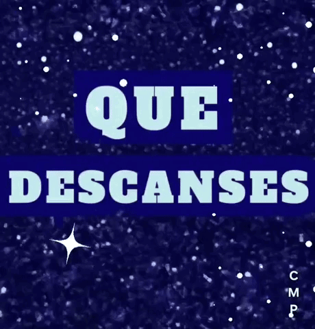 Que Descanses Is Written On A Blue Background With Stars GIF