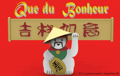 Que Du Bonheur Red Background Cat Statue GIF
