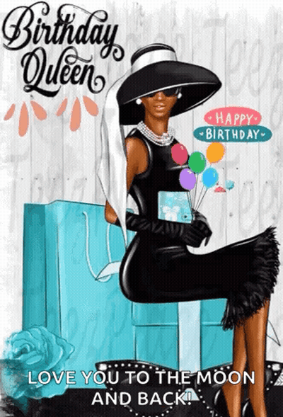 Queen Birthday Card Woman Holding Balloons GIF
