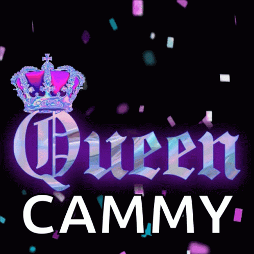 Queen Cammy Logo With Crown And Confetti GIF