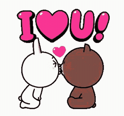 Rabbit And Bear Kissing I Love U GIF