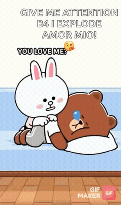 Rabbit And Bear Laying On Bed Give Me Attention B4 I Explode Amor Mio GIF