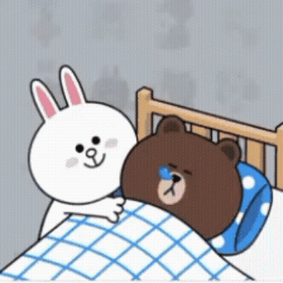 Rabbit And Bear Sleeping In Bed GIF