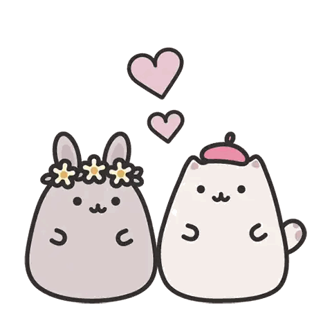 Rabbit And Cat With Hearts Sticker