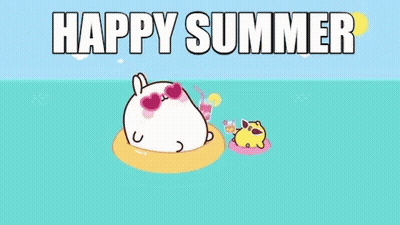 Rabbit And Chicken On Raft With Happy Summer GIF