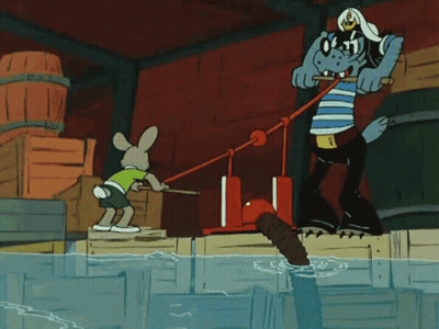 Rabbit and Crocodile Pulling Rope in Water