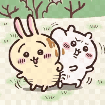 Rabbit And Mouse Standing In Grass GIF
