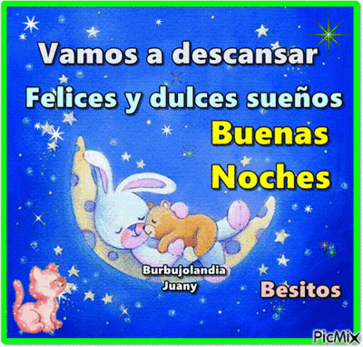 Rabbit And Teddy Bear Sleeping On Moon GIF