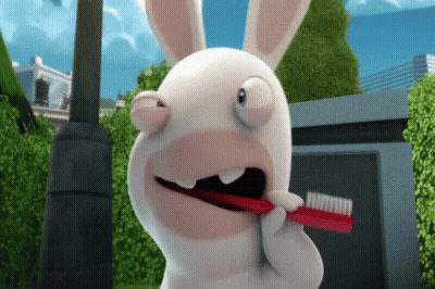 Rabbit Brushing Teeth With Red Toothbrush GIF