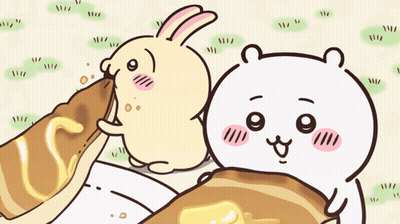 Rabbit Eating Bread Next To Bear GIF
