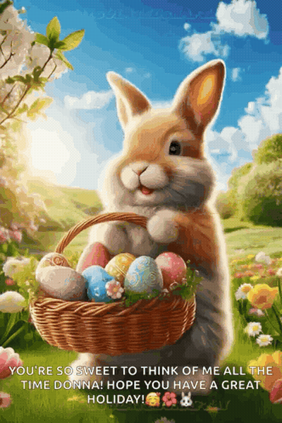 Rabbit Holding Basket Of Easter Eggs GIF