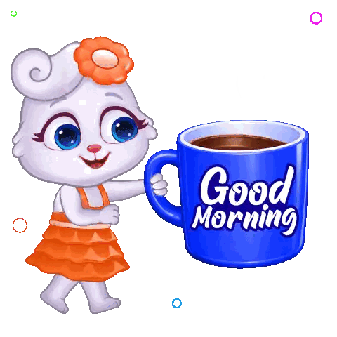 Rabbit Holding Coffee Cup Good Morning Sticker