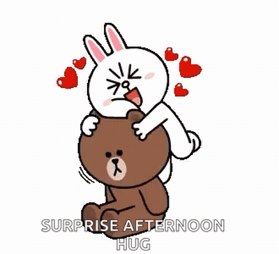 Rabbit Holding Teddy Bear Saying Surprise Afternoon Hug GIF