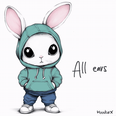 Rabbit In Blue Hoodie Saying All Ears GIF