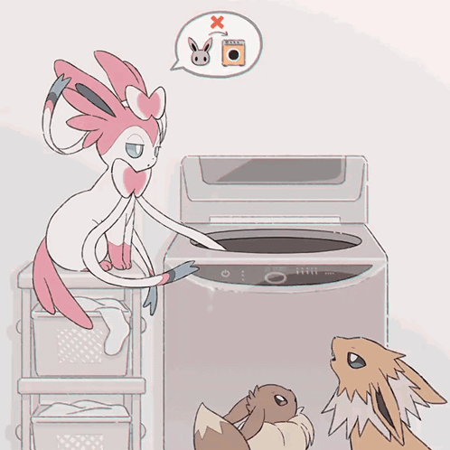 Rabbit In Speech Bubble Above Washing Machine GIF