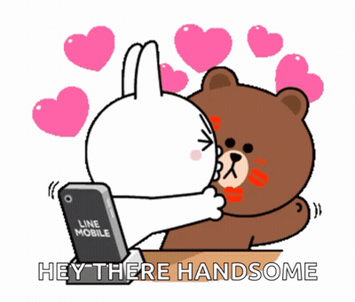 Rabbit Kissing Bear Saying Hey There Handsome GIF