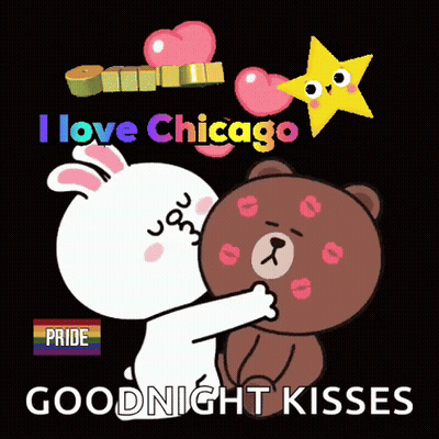 Rabbit Kissing Brown Bear Saying I Love Chicago Goodnight Kisses GIF