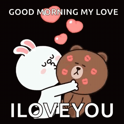 Rabbit Kissing Teddy Bear Good Morning GIF
