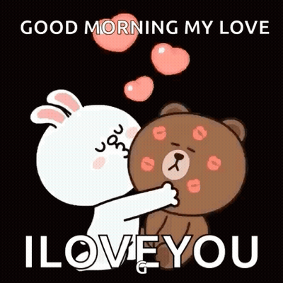Rabbit Kissing Teddy Bear With Hearts GIF