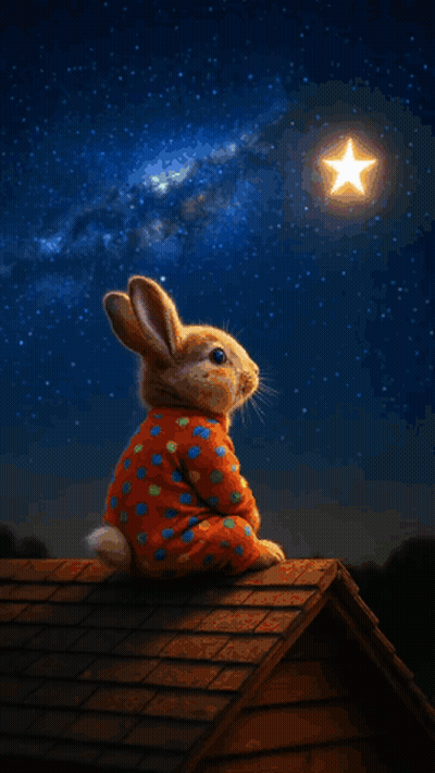 Rabbit Reaching For Star Good Night William GIF