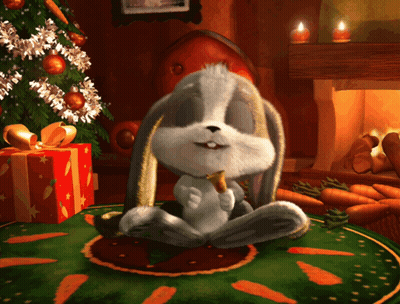 Rabbit Sitting On Rug With Carrots GIF