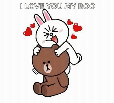 Rabbit Sitting On Teddy Bear Saying I Love You My Boo GIF