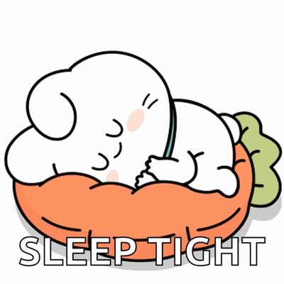 Rabbit Sleeping On Carrot Pillow Saying Sleep Tight GIF