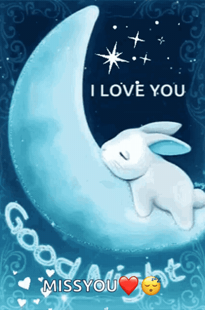 Rabbit Sleeping On Crescent Moon Saying I Love You GIF