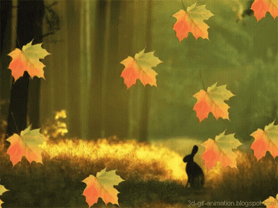 Rabbit Standing In Field With Falling Leaves GIF