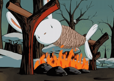 Rabbit Tied To Tree Branch With Fire GIF