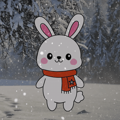 Rabbit Wearing Star Scarf In Snow GIF