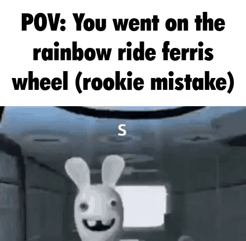 Rabbit With Mustache Smiling At Rainbow Ferris Wheel GIF