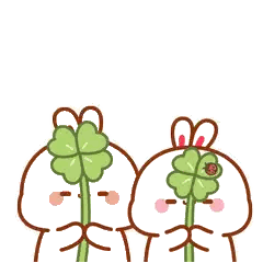 Rabbits Holding Green Clovers Good Luck Sticker