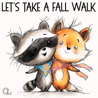 Raccoon And Fox Standing Together Let's Take A Fall Walk GIF