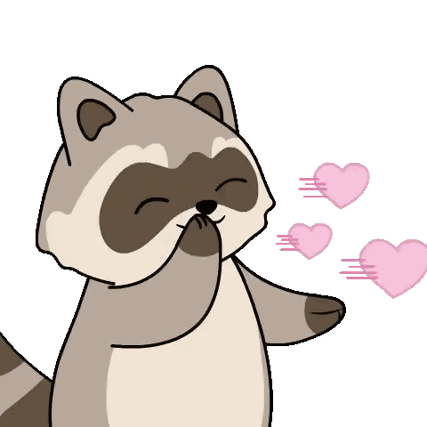 Raccoon Blowing Pink Hearts Sticker