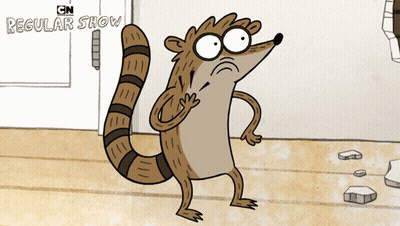 Raccoon In Front Of CN Regular Show Door GIF