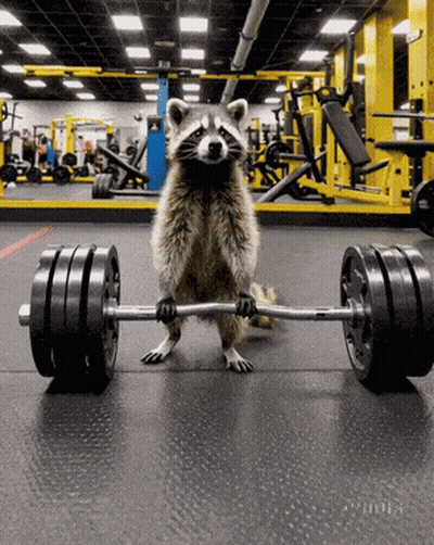 Raccoon In Gym Holding Barbell GIF