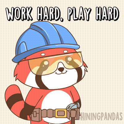 Raccoon In Hard Hat And Goggles Work Hard Play Hard GIF