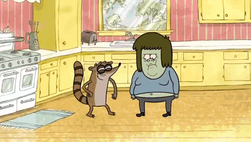 Raccoon Next To Fat Man In Kitchen GIF