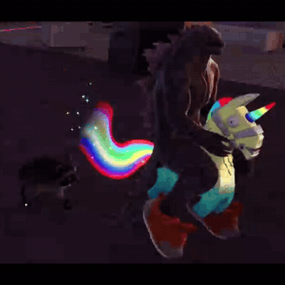 Raccoon Next To Monster Riding Unicorn GIF