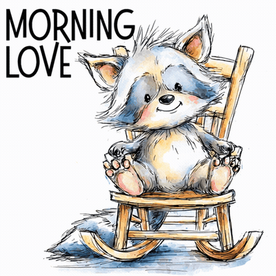 Raccoon Sitting In Rocking Chair Saying Morning Love GIF