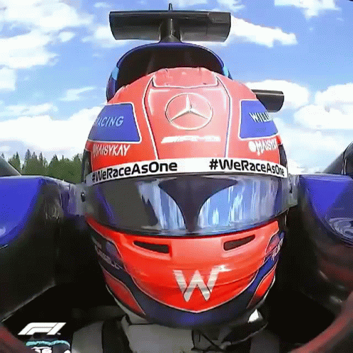 Race Car Driver Helmet Says #Weraceasone GIF