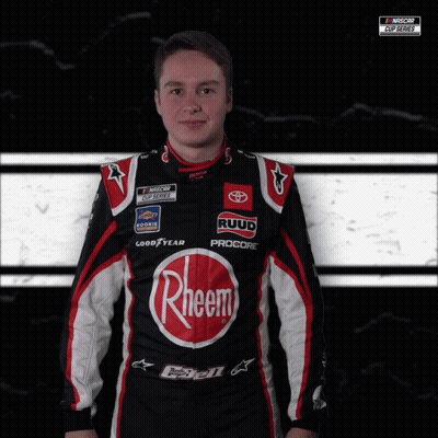 Race Car Driver In Black And Red Rheem Outfit GIF