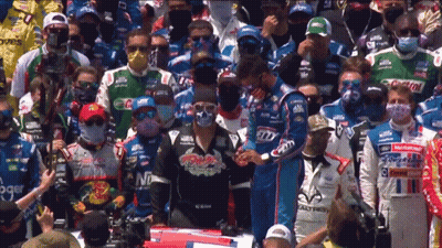 Race Car Driver In Ford Shirt In Front Of Crowd GIF