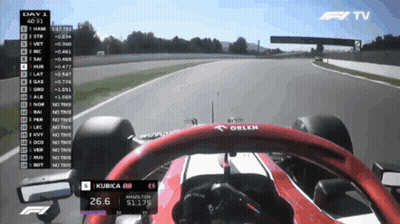 Race Car Driving Down Track With Kuba Steering Wheel GIF