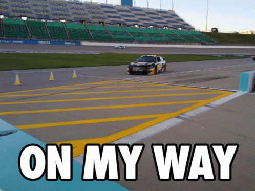 Race Car On Track Saying On My Way GIF