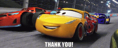 Race Cars Driving Down Track Saying Thank You