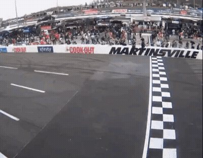 Race Track With Checkered Finish Line and Martinsville Sign