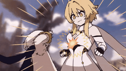 Raiden Punching Armstrong Paimon And Lumine Version GIF